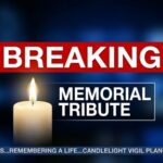 Breaking news graphic featuring a candle and text about a memorial tribute