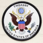 Great Seal of the United States on an embassy plaque