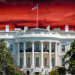 White House Video Sparks Backlash The White House with an American flag against a dramatic red sky