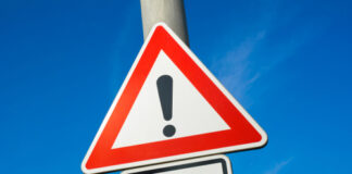 Warning sign indicating terrorism threat