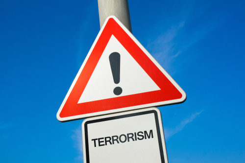 Warning sign indicating terrorism threat