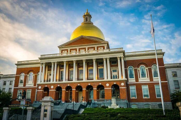 shutterstock_796701856 Massachusetts State House with golden dome and columns