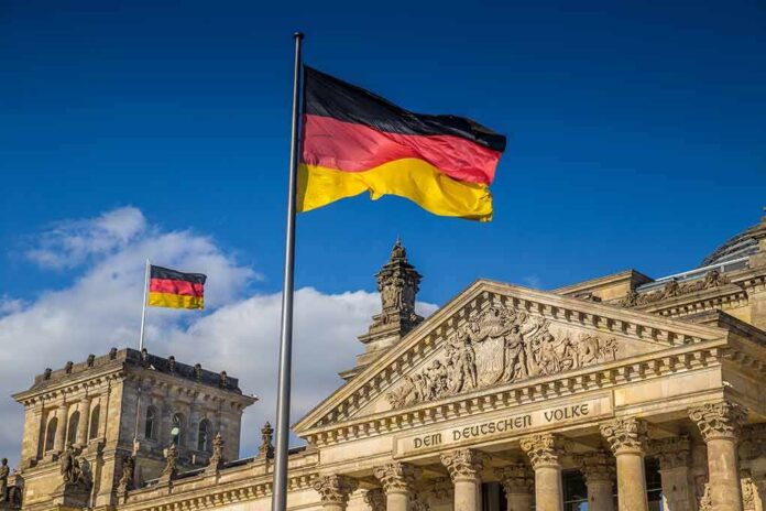 German flag flying above the Reichstag building