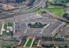 Aerial view of a large pentagon-shaped government complex