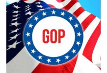 House GOP Meeting Turns Into Shouting Match: ‘This Is F***ing War!’ GOP emblem over American flag