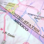 Close-up of a map showing the United States–Mexico border