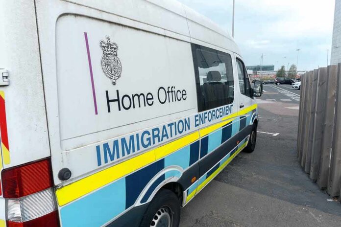 Immigration enforcement van parked on a street