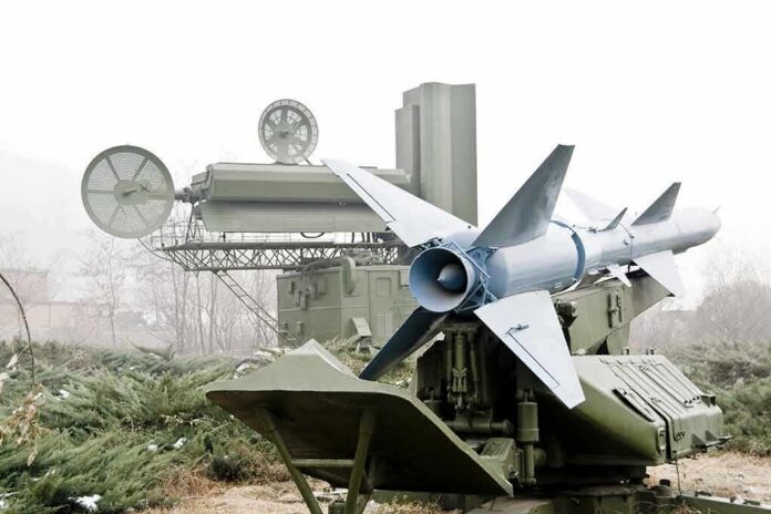 surface-to-air missile on a mobile launcher