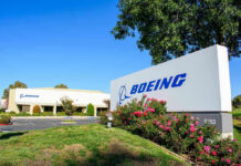 Boeing office building with signage and landscaping.