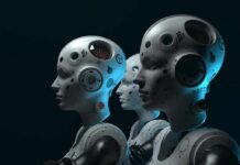 Robot Sexual Assault Case BAFFLES Cops row of humanoid robots with mechanical heads in profile