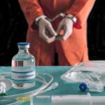 Witnesses Describe Horrific Botched Execution Handcuffed person in orange jumpsuit behind medical vials and IV equipment