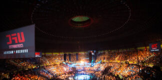 Arena filled with spectators at a UFC event.