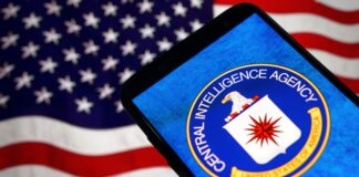 CIA logo displayed on smartphone with American flag