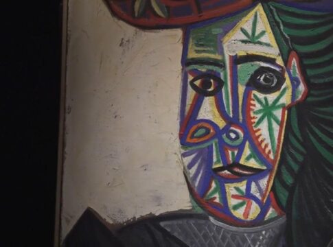 A colorful abstract portrait of a woman, believed to be Dora Maar, by Pablo Picasso