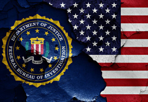 FBI logo overlapping a distressed American flag background.