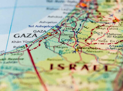 Map showing Gaza and surrounding areas.