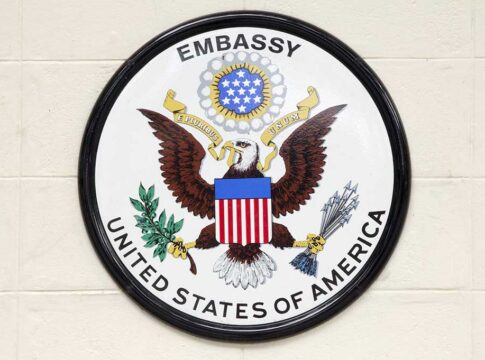 Great Seal of the United States on an embassy plaque