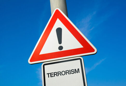 Warning sign indicating terrorism threat